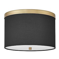 2 Light Flush Mount Aged Brass with Black Shade