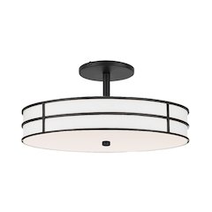 2 Light Semi-Flush in Matte Black w/ White Fabric Shade