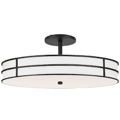 3 Light Semi-Flush in Matte Black w/ White Fabric Shade