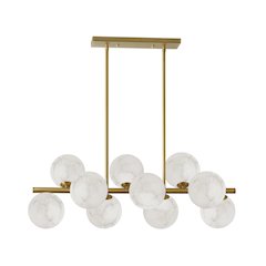 10 Light Aged Brass Horizontal Pendant w/ Alabaster Glass