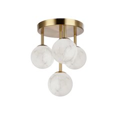 4 Light Aged Brass Flush Mount w/ Alabaster Glass
