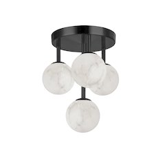 4 Light Matte Black Flush Mount w/ Alabaster Glass