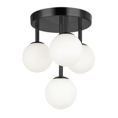 4LT Flush Mount, MB, WH Opal Glass