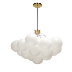 4 Light Aged Brass Chandelier w/ Frosted Glass