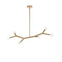 6 Light Horizontal Pendant in Aged Brass