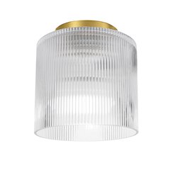 1 Light Flush Mount in Aged Brass w/ Fluted Glass