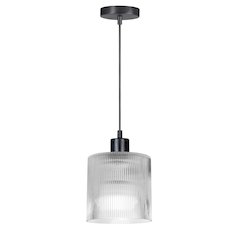 1 Light Pendant in Matte Black w/ Fluted Glass