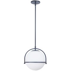 1 Light Incandescent Pendant Matte Black with White Opal Glass