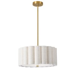 3 Light Aged Brass Pendant w/ Flax Shade