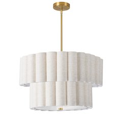 4 Light Aged Brass 2 Tier Pendant w/ Flax Scallop Shades