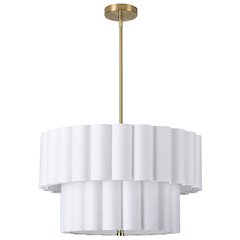 4 Light Aged Brass 2 Tier Pendant w/ White Scallop Shades