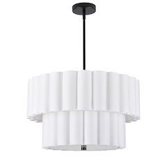 4 Light Matte Black 2 Tier Pendant w/ White Scallop Shades