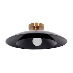 1 Light Semi-Flush Mount in Aged Brass w/ Matte Black Metal Shade