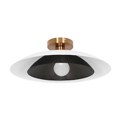 1 Light Semi-Flush Mount in Aged Brass w/ Matte White & Matte Black Metal Shade