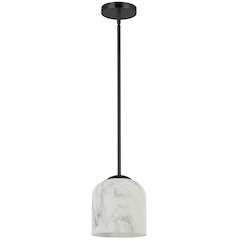 1 Light Pendant in Matte Black w/ Alabaster Glass