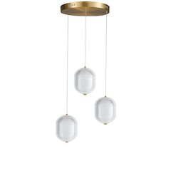 21W Multi Light Pendant in Aged Brass w/ Clear Pattern Acrylic