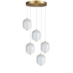 30W Multi Light Pendant in Aged Brass w/ Clear Pattern Acrylic