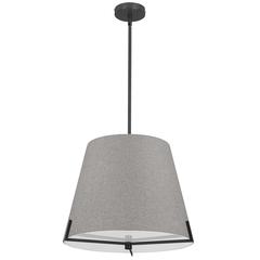 4 LT Incandescent Pendant, MB, GRY fabric shade