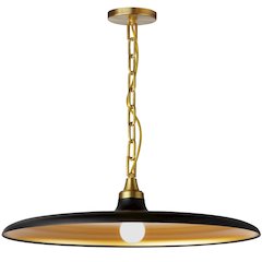 1 Light Pendant in Aged Brass w/ Matte Black & Gold Shade