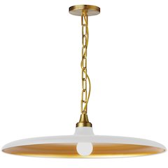 1 Light Pendant in Aged Brass w/ Matte White & Gold Shade