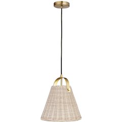 1 Light Incandescent Pendant Aged Brass with Wicker Shade