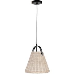 1 Light Incandescent Pendant Matte Black with Wicker Shade