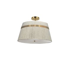 3 Light Semi-Flush Mount in Aged Brass w/ Natural String Shade