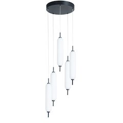 45W Matte Black Multi Light Pendant w/ White Opal Glass
