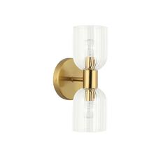 2LT Wall Sconce, AGB, CLR Ribbed Glass