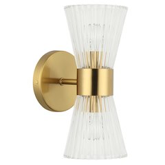 2 Light Incandescent Vanity Aged Brass with Clear Ribbed Glass