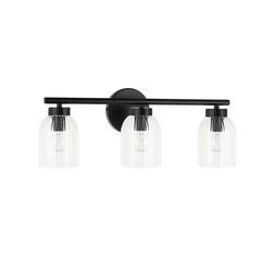 3LT Vanity, MB, CLR Ribbed Glass