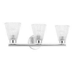 3 Light Incandescent Vanity Polished Chrome with Clear Ribbed Glass