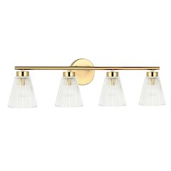 4 Light Incandescent Vanity Aged Brass with Clear Ribbed Glass
