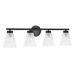 4 Light Incandescent Vanity Matte Black with Clear Ribbed Glass