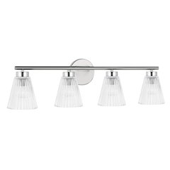4 Light Incandescent Vanity Polished Chrome with Clear Ribbed Glass