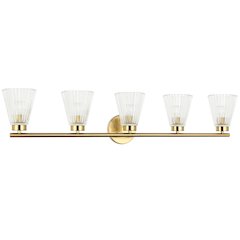 5 Light Incandescent Vanity Aged Brass with Clear Ribbed Glass