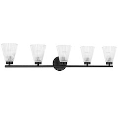 5 Light Incandescent Vanity Matte Black with Clear Ribbed Glass