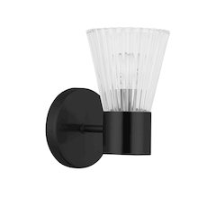 1 Light Incandecent Wall Satin Chrome Matte Black with Clear Ribbed Glass