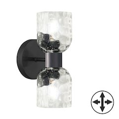 2 Light Matte Black Wall Sconce w/ Clear Water Glass