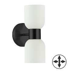 2 Light Matte Black Wall Sconce w/ Opal Glass