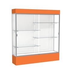 Spirit  72"W x 80"H x 16"D  Lighted Floor Case, White Back, Satin Finish, Orange Base and Top