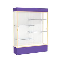 Spirit  60"W x 80"H x 16"D  Lighted Floor Case, White Back, Champagne Finish, Purple Base and Top