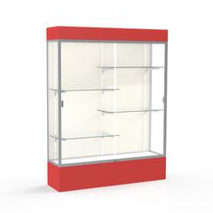 Spirit  60"W x 80"H x 16"D  Lighted Floor Case, Plaque Back, Satin Finish, Red Base and Top
