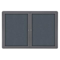 34"x47" 2-Door Ovation Gray Fabric Bulletin Board - Gray Frame