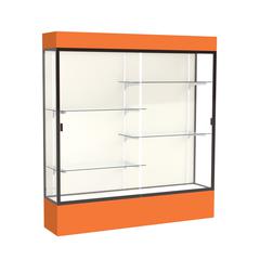 Spirit  72"W x 80"H x 16"D  Lighted Floor Case, Plaque Back, Dk. Bronze Finish, Orange Base and Top