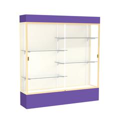 Spirit  72"W x 80"H x 16"D  Lighted Floor Case, Plaque Back, Champagne Finish, Purple Base and Top