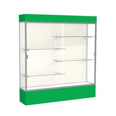 Spirit  72"W x 80"H x 16"D  Lighted Floor Case, Plaque Back, Satin Finish, Kelly Green Base and Top