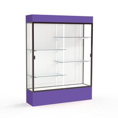 Spirit  60"W x 80"H x 16"D  Lighted Floor Case, White Back, Dk. Bronze Finish, Purple Base and Top