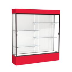 Spirit  72"W x 80"H x 16"D  Lighted Floor Case, White Back, Dk. Bronze Finish, Red Base and Top
