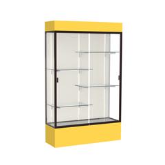 Spirit  48"W x 80"H x 16"D  Lighted Floor Case, Plaque Back, Dk. Bronze Finish, Goldenrod Base and Top